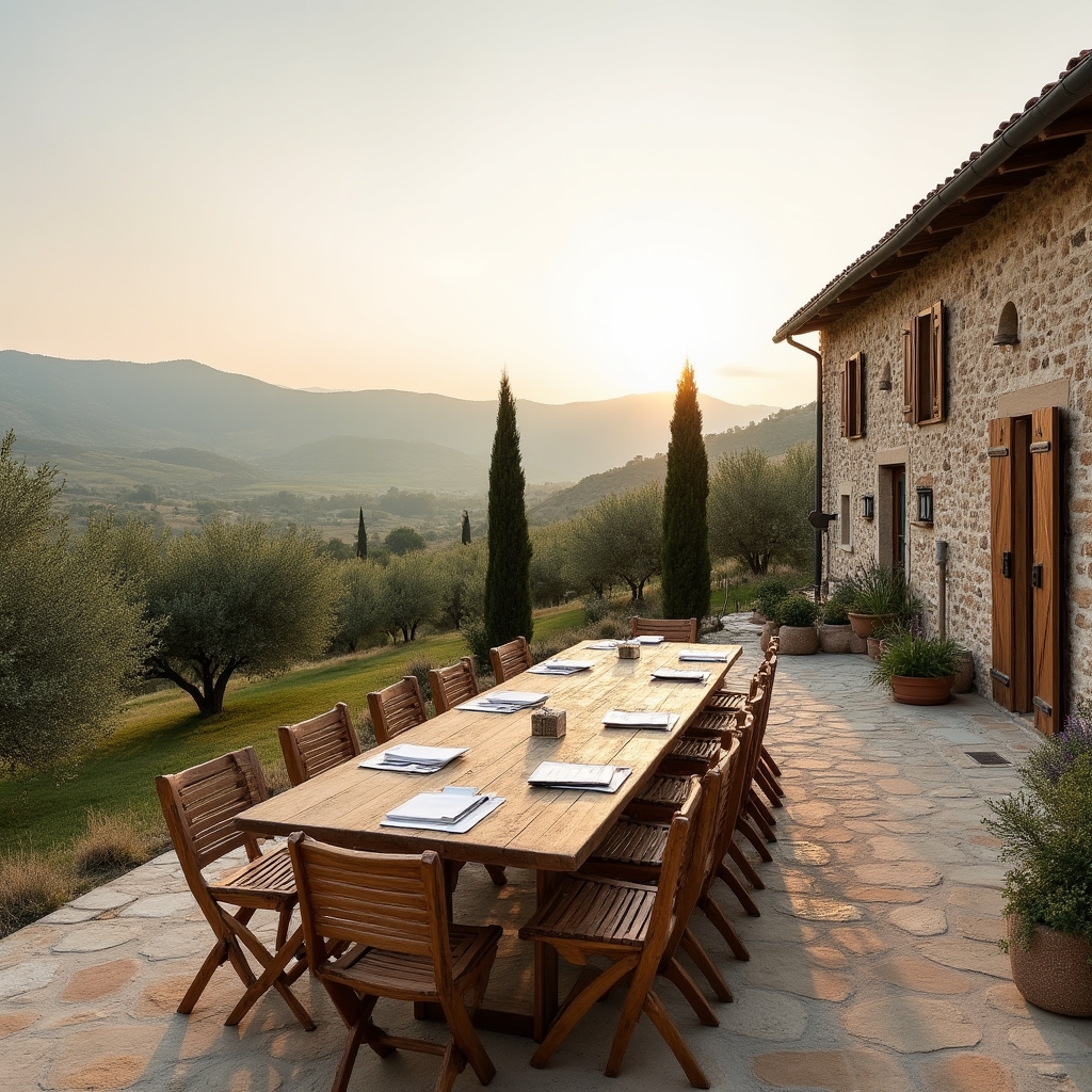 Panorama di un agriturismo in Umbria circondato da uliveti