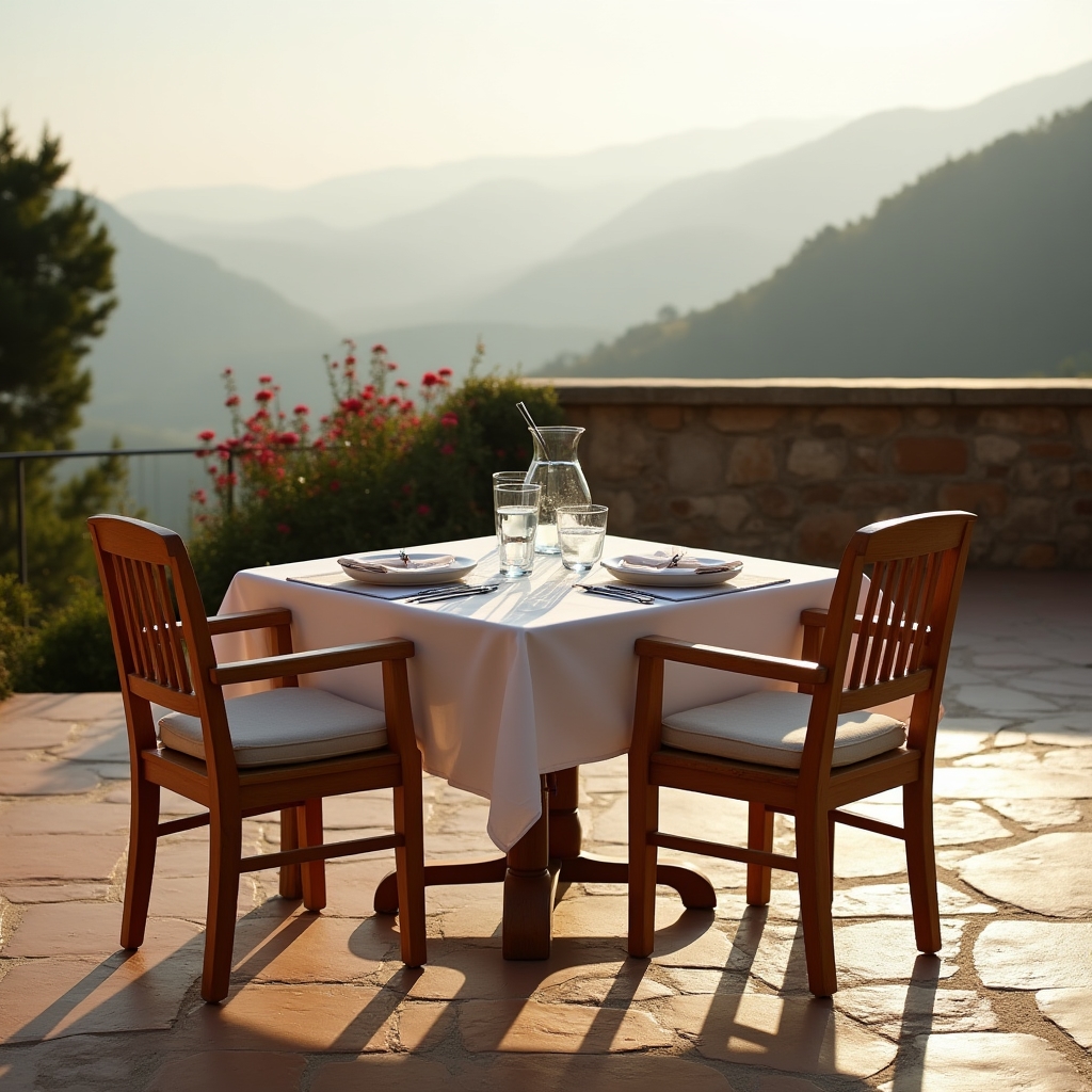 Tavolo in terrazza preparato la mattina prima della sessione